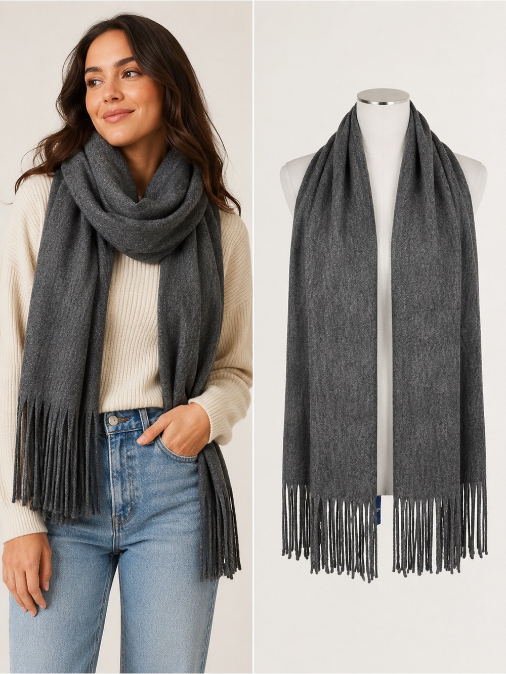 Lucky Brand | Gray Fringe Scarf Wrap Oversized Soft Cozy Winter | One Size - Picture 1 of 6